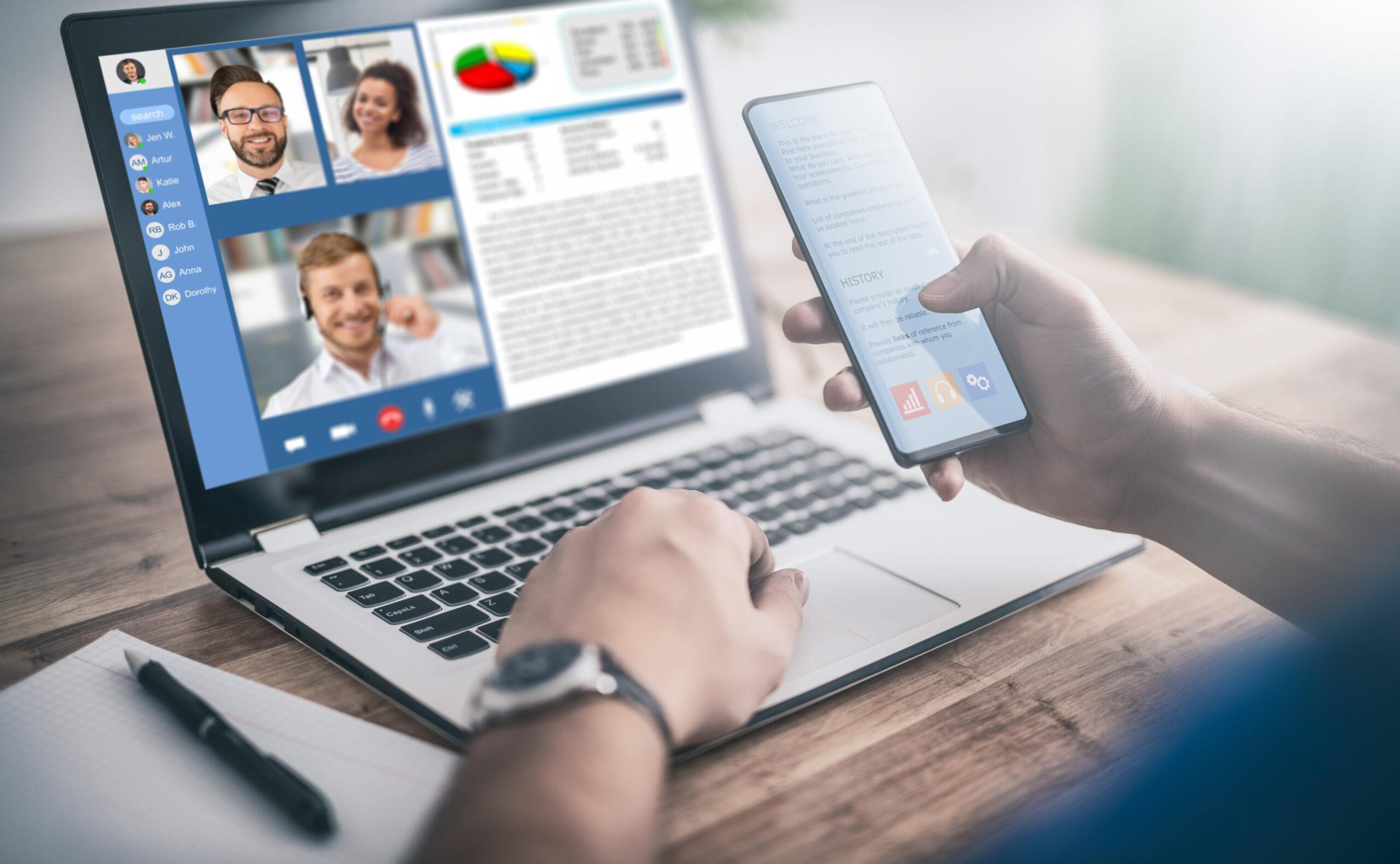 Remote learning or work. Video conference concept. Hybrid Event example